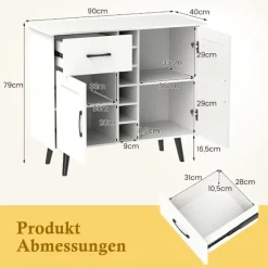 Northio Sideboards>Skänk med 6 flaskor vinställ & låda & 2 dörrar Modernt vinbarsskåp Vit