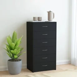 vidaXL Byråer>Skänk med 6 lådor svart 50x34x96 cm konstruerat trä