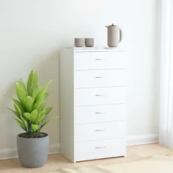 vidaXL Byråer>Skänk med 6 lådor vit 50x34x96 cm konstruerat trä