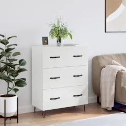 vidaXL Byråer>Skänk vit högglans 69,5x34x90 cm konstruerat trä