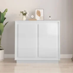 vidaXL Skåp>Skänk vit högglans 80x34x75 cm konstruerat trä