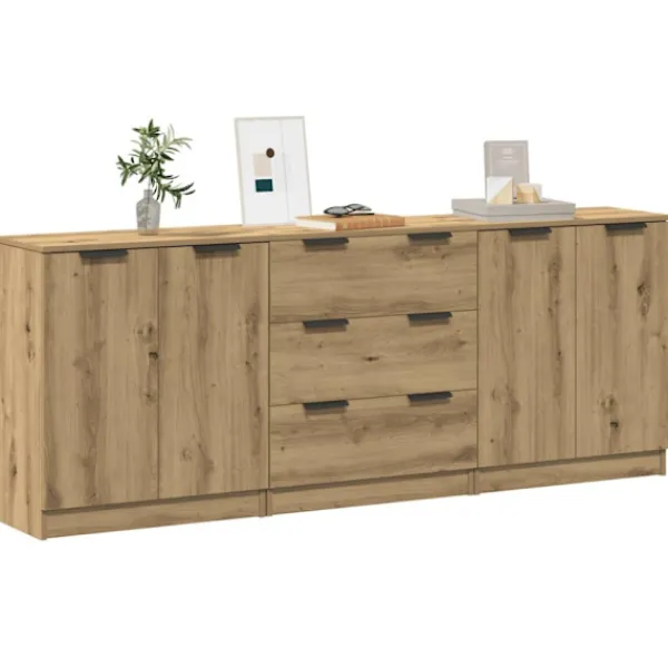vidaXL Sideboards>Skänkar 3 delar ek 60x30x70 cm konstruerat trä