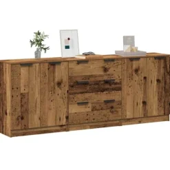 vidaXL Sideboards>Skänkar 3 delar åldrat trä 60x30x70 cm konstruerat trä