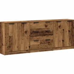 vidaXL Sideboards>Skänkar 3 delar åldrat trä 60x30x70 cm konstruerat trä