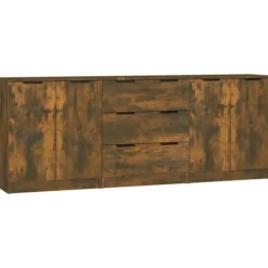 vidaXL Sideboards>Skänkar 3 delar rökfärgad ek konstruerat trä