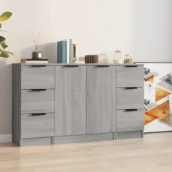vidaXL Sideboards>Skänkar 3 st grå sonoma konstruerat trä