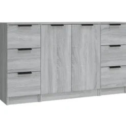 vidaXL Sideboards>Skänkar 3 st grå sonoma konstruerat trä