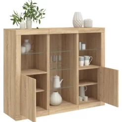 vidaXL Sideboards>Skänkar med LED-belysning 3 st sonoma-ek konstruerat trä