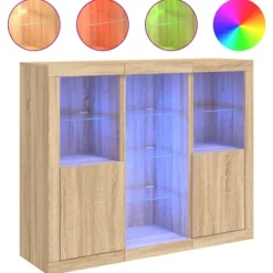 vidaXL Sideboards>Skänkar med LED-belysning 3 st sonoma-ek konstruerat trä