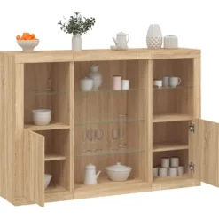 vidaXL Sideboards>Skänkar med LED-belysning 3 st sonoma-ek konstruerat trä