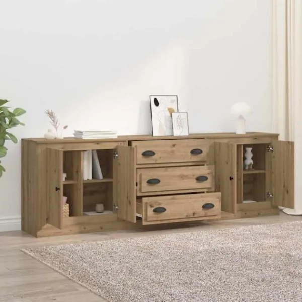 vidaXL Sideboards>Skåp 3 pcs Gammalt trä 70 x 35,5 x 67,5 cm Konstruerat trä