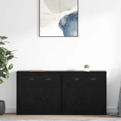 vidaXL Sideboards>Skåp 2 pcs Svart Ek 70 x 35,5 x 67,5 cm Konstruerat trä