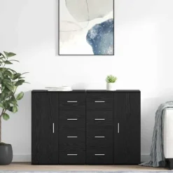 vidaXL Byråer>Skåp Corona 2 pcs Svart Ek 59 x 39 x 80 cm Konstruerat trä