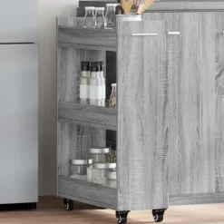 vidaXL Köksö>Skåp med hjul grå sonoma-ek 60x22x79 cm konstruerat trä