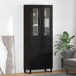 vidaXL Skåp>Skåp med låda 2 pcs Svart Ek Konstruerat trä och glas