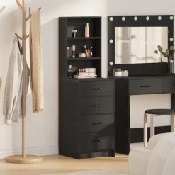 vidaXL Byråer>Skåp med låda Svart ek 40 x 41 x 135 cm Konstruerat trä