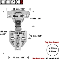 Skåp>Skåpsgångjärn, 100 graders mjukstängande full överliggande dörrgångjärn för ramlösa skåp, rostfritt stål förnicklad finish, 4-pack, Ch100-p4