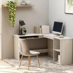 vidaXL Kontorsmöbler>Skrivbord L-format vit högglans 120x140x75 cm konstruerat trä