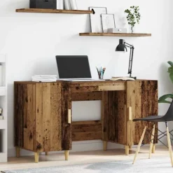 vidaXL Kontorsmöbler>Skrivbord med dörr Gammalt trä 140 x 50 x 75 cm Konstruerat trä