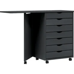 vidaXL Kontorsmöbler>Skrivbord med hurts och hjul MOSS grå massiv furu