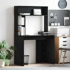 vidaXL Kontorsmöbler>Skrivbord med hylla Svart Ek 91 x 50 x 149 cm Konstruerat trä