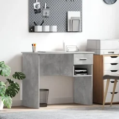 vidaXL Kontorsmöbler>Skrivbord med låda Betonggrå 90 x 49 x 75 cm Konstruerat trä