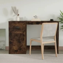 vidaXL Kontorsmöbler>Skrivbord med låda rökfärgad ek 115x50x75 cm konstruerat trä