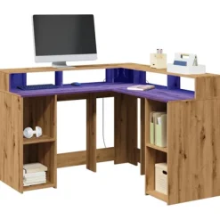 vidaXL Kontorsmöbler>Skrivbord med LED ek 130x130x91 cm konstruerat trä