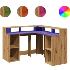 vidaXL Kontorsmöbler>Skrivbord med LED ek 130x130x91 cm konstruerat trä