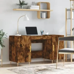 vidaXL Kontorsmöbler>Skrivbord rökfärgad ek 140x50x75 cm konstruerat trä