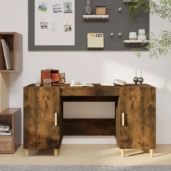 vidaXL Kontorsmöbler>Skrivbord rökfärgad ek 140x50x75 cm konstruerat trä