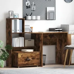 vidaXL Kontorsmöbler>Skrivbord Rökt ek 131,5 x 50 x 106,5 cm Konstruerat trä