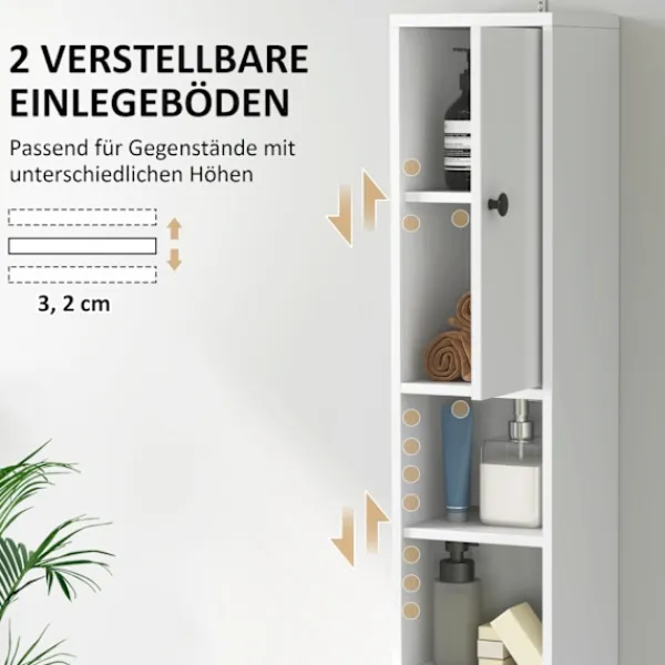 Northio Skåp>Smalt badrumsskåp, högt toalettskåp med låda, 3 öppna fack, justerbar hylla, badrumsskåp för små rum, badrum, vardagsrum 20 x 20 x 178 cm vit