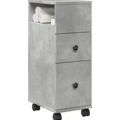 vidaXL Skåp>Smalt badrumsskåp med hjul betonggrå konstruerat trä