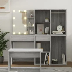 vidaXL Sminkbord>Sminkbord LED grå sonoma konstruerat trä