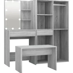 vidaXL Sminkbord>Sminkbord LED grå sonoma konstruerat trä