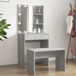 vidaXL Sminkbord>Sminkbord LED grå sonoma konstruerat trä