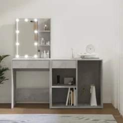 vidaXL Sminkbord>Sminkbord LED med skåp betonggrå konstruerat trä