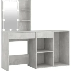 vidaXL Sminkbord>Sminkbord LED med skåp betonggrå konstruerat trä