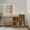 vidaXL Sminkbord>Sminkbord LED med skåp sonoma-ek konstruerat trä