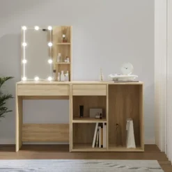 vidaXL Sminkbord>Sminkbord LED med skåp sonoma-ek konstruerat trä