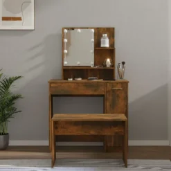 vidaXL Sminkbord>Sminkbord LED rökfärgad ek konstruerat trä