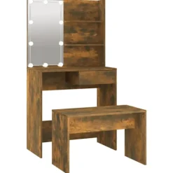 vidaXL Sminkbord>Sminkbord LED rökfärgad ek konstruerat trä