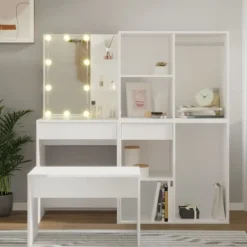 vidaXL Sminkbord>Sminkbord LED vit konstruerat trä