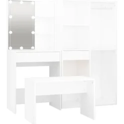 vidaXL Sminkbord>Sminkbord LED vit konstruerat trä