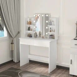 SupplySwap Sminkbord>Sminkbord, LED-spegel, 2 lådor, Vit