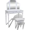 vidaXL Sminkbord>Sminkbord med 3-i-1 spegel och pall 2 lådor vit