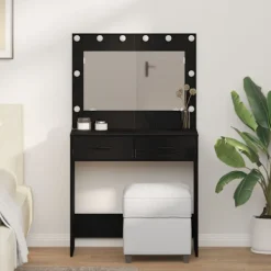 vidaXL Sminkbord>Sminkbord med låda Svart ek 78.5 x 41 x 135 cm Konstruerat trä