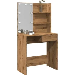 vidaXL Sminkbord>Sminkbord med LED Artisan Ek 74,5x40x141 cm