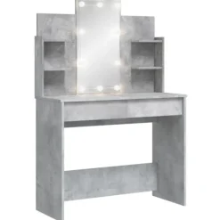 vidaXL Sminkbord>Sminkbord med LED betonggrå 96x40x142 cm